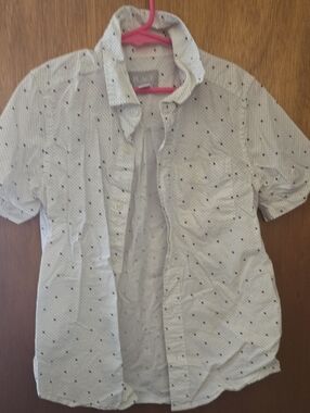 The Children's Place White Short-Sleeve Button-Up Shirt with Navy Dots